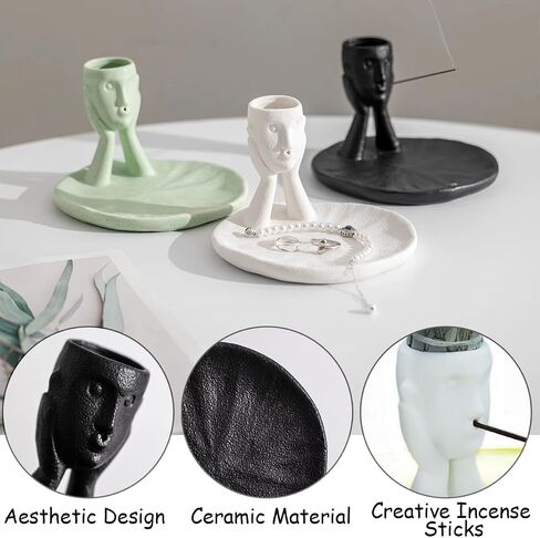 Incense Holder Modern Ceramic, Creative Incense Burner Head Sculpture Figurine Jewelry Dish Trinket Tray Incense Ash Catcher for Burning Sage Stick Unique Gift Home Decor (White) in Saudi Arabia