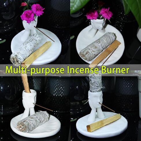 Incense Holder Modern Ceramic, Creative Incense Burner Head Sculpture Figurine Jewelry Dish Trinket Tray Incense Ash Catcher for Burning Sage Stick Unique Gift Home Decor (White) in Saudi Arabia