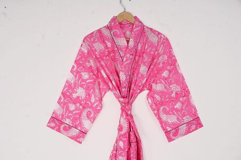 Cotton Hand Block Print Womens Bathrobes| Lightweight Bathrobes| Women Sleepwear Robes| Kimono Robe| Dressing Gown in Saudi Arabia