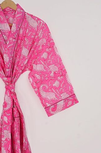 Cotton Hand Block Print Womens Bathrobes| Lightweight Bathrobes| Women Sleepwear Robes| Kimono Robe| Dressing Gown in Saudi Arabia