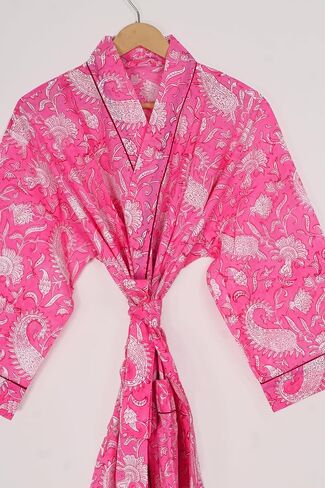 Cotton Hand Block Print Womens Bathrobes| Lightweight Bathrobes| Women Sleepwear Robes| Kimono Robe| Dressing Gown in Saudi Arabia