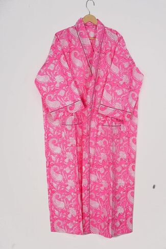 Cotton Hand Block Print Womens Bathrobes| Lightweight Bathrobes| Women Sleepwear Robes| Kimono Robe| Dressing Gown in Saudi Arabia