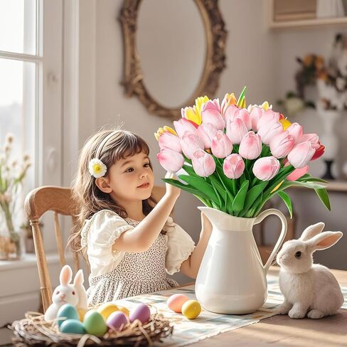 30 Pcs Multicolor Tulips Artificial Flowers for Decoration, Real Touch PU Fake Tulips Flowers Arrangement Faux Artificial Plants Indoor for Home Decor Wedding Valentine's Day Spring Easter Decorations in Saudi Arabia