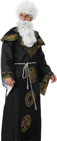 LMYOVE Men Wizard Costume with Hood, Adult Medieval Dark Sorcerer Robe, Medieval Renaissance Wizard Gown Halloween Costume in Kuwait