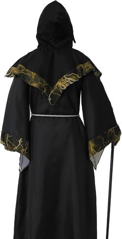 LMYOVE Men Wizard Costume with Hood, Adult Medieval Dark Sorcerer Robe, Medieval Renaissance Wizard Gown Halloween Costume in Kuwait