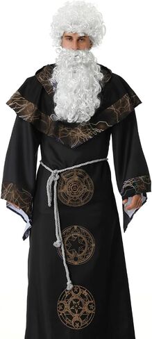 LMYOVE Men Wizard Costume with Hood, Adult Medieval Dark Sorcerer Robe, Medieval Renaissance Wizard Gown Halloween Costume in Kuwait