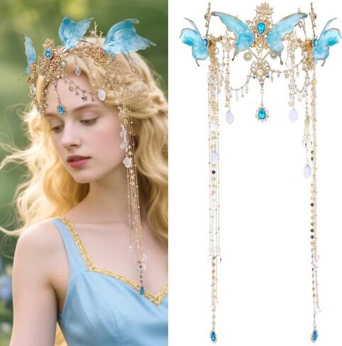 FRESHME Renfaire Fairy Elf Crown - Fairy Headpiece with Butterfly Wings Renaissance Cosplay Halloween Fantasy Accessories in Saudi Arabia