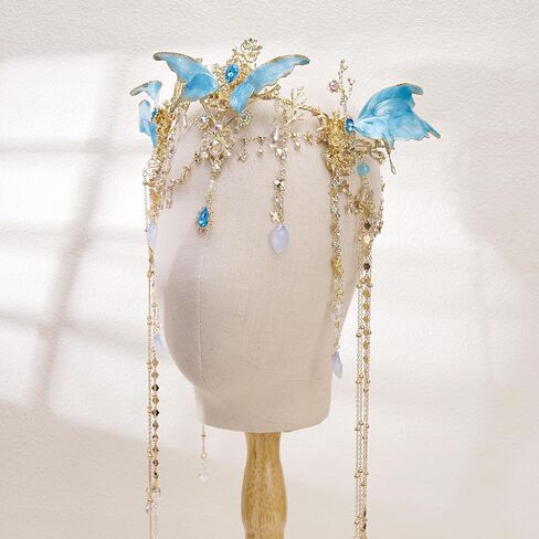 FRESHME Renfaire Fairy Elf Crown - Fairy Headpiece with Butterfly Wings Renaissance Cosplay Halloween Fantasy Accessories in Saudi Arabia