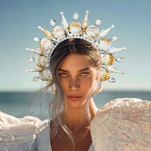 Jevenis Mermaid Crown Trough Seashell Crown صفارة الإنذار زي النساء لعلاج صفارات الإنذار حورية البحر آلهة Cosplay Renaissance in Saudi Arabia