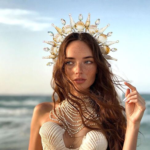 Jevenis Mermaid Crown Trough Seashell Crown صفارة الإنذار زي النساء لعلاج صفارات الإنذار حورية البحر آلهة Cosplay Renaissance in Saudi Arabia