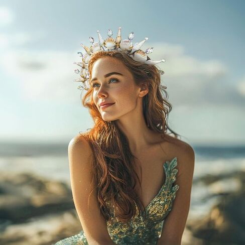 Jevenis Mermaid Crown Trough Seashell Crown صفارة الإنذار زي النساء لعلاج صفارات الإنذار حورية البحر آلهة Cosplay Renaissance in Saudi Arabia