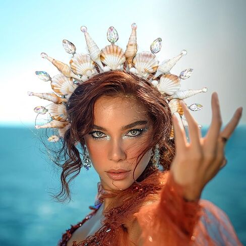 Jevenis Mermaid Crown Trough Seashell Crown صفارة الإنذار زي النساء لعلاج صفارات الإنذار حورية البحر آلهة Cosplay Renaissance in Saudi Arabia