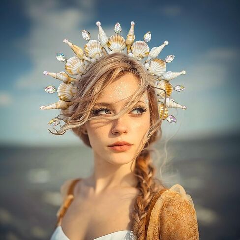 Jevenis Mermaid Crown Trough Seashell Crown صفارة الإنذار زي النساء لعلاج صفارات الإنذار حورية البحر آلهة Cosplay Renaissance in Saudi Arabia