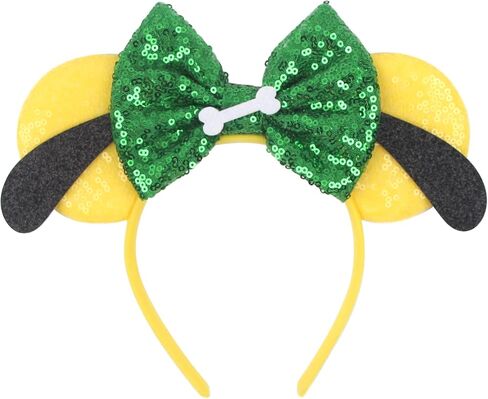 1PK Dog Mouse Ears عصابة رأس للنساء في مخملية الشعر القوس القوس للمستخدمين اللطيفات - متسللة الترتر أشرطة الشعر مع إكسسوارات Essencial كبيرة للماوس للرحلة (الأذنين الصفراء) in Kuwait