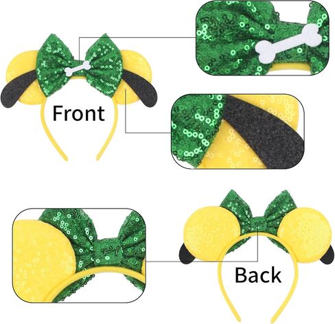 1PK Dog Mouse Ears عصابة رأس للنساء في مخملية الشعر القوس القوس للمستخدمين اللطيفات - متسللة الترتر أشرطة الشعر مع إكسسوارات Essencial كبيرة للماوس للرحلة (الأذنين الصفراء) in Kuwait