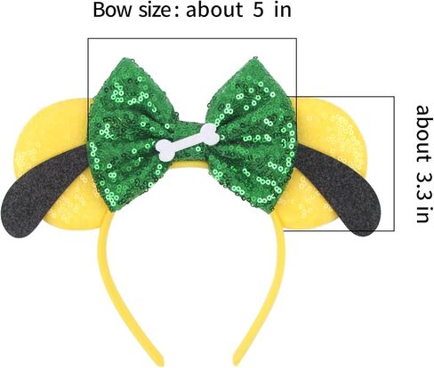 1PK Dog Mouse Ears عصابة رأس للنساء في مخملية الشعر القوس القوس للمستخدمين اللطيفات - متسللة الترتر أشرطة الشعر مع إكسسوارات Essencial كبيرة للماوس للرحلة (الأذنين الصفراء) in Kuwait