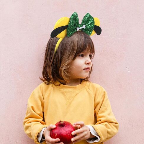 1PK Dog Mouse Ears عصابة رأس للنساء في مخملية الشعر القوس القوس للمستخدمين اللطيفات - متسللة الترتر أشرطة الشعر مع إكسسوارات Essencial كبيرة للماوس للرحلة (الأذنين الصفراء) in Kuwait