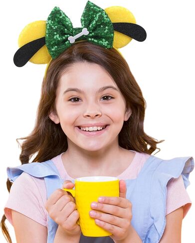 1PK Dog Mouse Ears عصابة رأس للنساء في مخملية الشعر القوس القوس للمستخدمين اللطيفات - متسللة الترتر أشرطة الشعر مع إكسسوارات Essencial كبيرة للماوس للرحلة (الأذنين الصفراء) in Kuwait