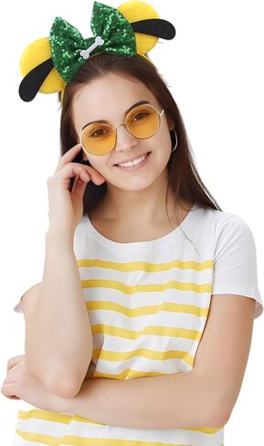 1PK Dog Mouse Ears عصابة رأس للنساء في مخملية الشعر القوس القوس للمستخدمين اللطيفات - متسللة الترتر أشرطة الشعر مع إكسسوارات Essencial كبيرة للماوس للرحلة (الأذنين الصفراء) in Kuwait