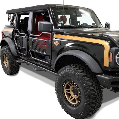 IAG V1 EZ-Step for Ford Bronco 2021+ with rockrails (4 Door, Orange Logo Plate, 2 Pair) (Does not fit Raptor or Sport) in Saudi Arabia