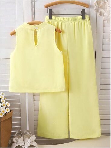 Floerns Girl's 2 Outfit 3D Flowerless Slocksivess Mock Deck Tank مع مجموعة سروال in Saudi Arabia