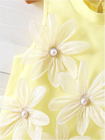 Floerns Girl's 2 Outfit 3D Flowerless Slocksivess Mock Deck Tank مع مجموعة سروال in Saudi Arabia