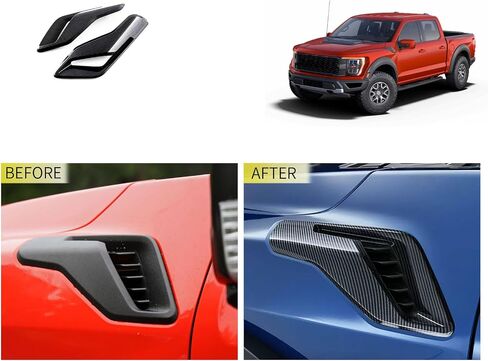 Car Accessories Compatible with Ford F150 F-150 Raptor 2024 2023 2022 2021 Fender Side Vent Cover Trim Exterior Fender Side Decoration Vent Sticker ABS 2PCS(Carbon Fiber Style) in Kuwait