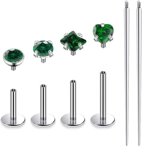 Ruifan Titanium Flat Back Lip Rings داخليًا متورطًا للأقراط ترصيع خواتم الأنف 20G 18G 16G Round Heart Square CZ Tragus Cratilage Lebe Helix Conch Labret Medusa Jewelry for Women Men Men in Saudi Arabia