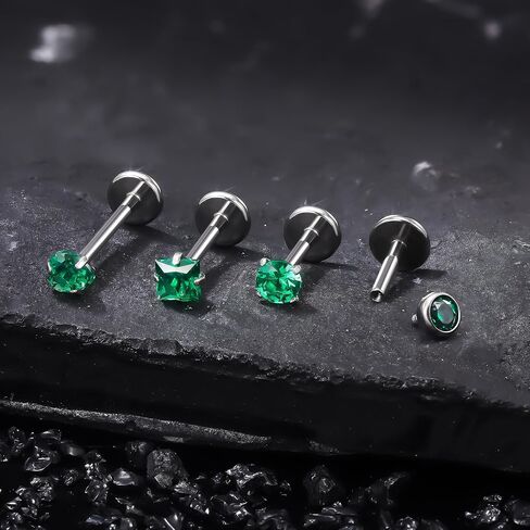Ruifan Titanium Flat Back Lip Rings داخليًا متورطًا للأقراط ترصيع خواتم الأنف 20G 18G 16G Round Heart Square CZ Tragus Cratilage Lebe Helix Conch Labret Medusa Jewelry for Women Men Men in Saudi Arabia