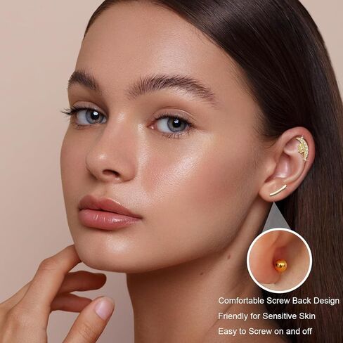 8pcs أقراط غضروف ذهبية للنساء 16G Hypoallergenic من الفولاذ المقاوم للصدأ اللولب الثابتة مجوهرات CZ زهرة الأفعى القمر tragus percing المجوهرات daith conch in Kuwait
