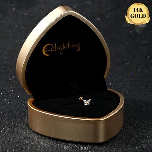 Melighting 14k الصلبة الغضروف الذهب الحلق 16G داخلي الفراشة الفراشة مسطحة الظهر مجوهرات ثقب مجوهر in Saudi Arabia