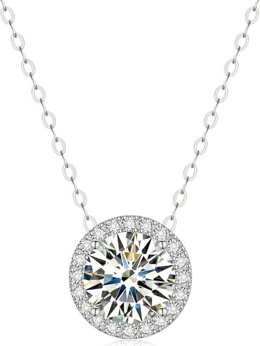 18K White Gold over S925 Sterling Silver, 1-3ct Diamond Halo Pendant Necklace for Women, Inspiration Gift for Mom on Women's Day in Saudi Arabia