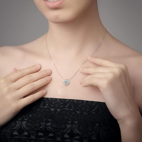 18K White Gold over S925 Sterling Silver, 1-3ct Diamond Halo Pendant Necklace for Women, Inspiration Gift for Mom on Women's Day in Saudi Arabia