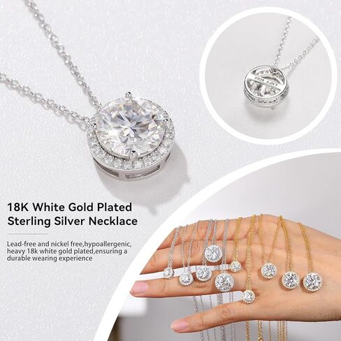 18K White Gold over S925 Sterling Silver, 1-3ct Diamond Halo Pendant Necklace for Women, Inspiration Gift for Mom on Women's Day in Saudi Arabia