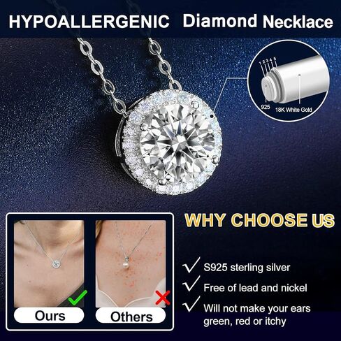18K White Gold over S925 Sterling Silver, 1-3ct Diamond Halo Pendant Necklace for Women, Inspiration Gift for Mom on Women's Day in Saudi Arabia