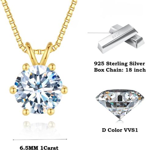 S925 Sterling Silver 1 Carat Diamond Necklace for Women, D Color VVS1 Clarity, 18" Chain, Timeless Gift for Women on Christmas in Saudi Arabia