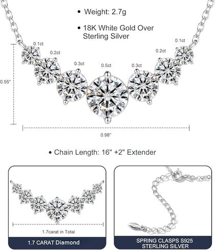 18K الذهب على S925 Sterling Silver 1.7ct قلادة قلادة الماس للنساء ، D Color VVS1 قلادة ، هدية مجوهرات أنيقة للزوجة في الذكرى السنوية in Saudi Arabia
