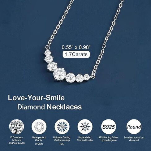 18K الذهب على S925 Sterling Silver 1.7ct قلادة قلادة الماس للنساء ، D Color VVS1 قلادة ، هدية مجوهرات أنيقة للزوجة في الذكرى السنوية in Saudi Arabia