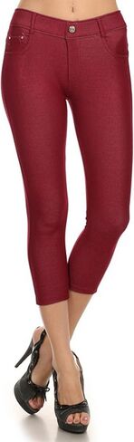 YELETE Women's Basic Solid Color Cotton Blend Capri Jeggings in Saudi Arabia