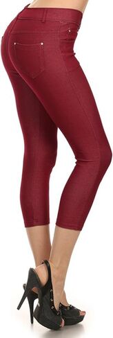 YELETE Women's Basic Solid Color Cotton Blend Capri Jeggings in Saudi Arabia