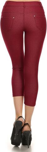 YELETE Women's Basic Solid Color Cotton Blend Capri Jeggings in Saudi Arabia