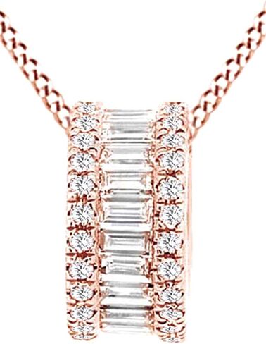 AFFY Round & Baguette Cut 0.50 Cttw White Natural Diamond Barrel Pendant Necklace In 10K Solid Gold in Saudi Arabia