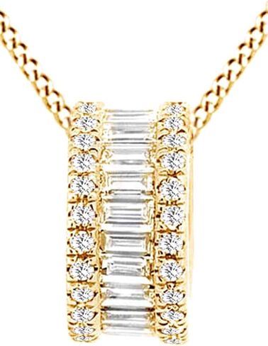 AFFY Round & Baguette Cut 0.50 Cttw White Natural Diamond Barrel Pendant Necklace In 10K Solid Gold in Saudi Arabia