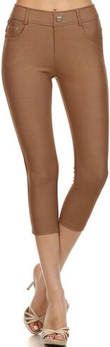 YELETE Women's Basic Solid Color Cotton Blend Capri Jeggings in Saudi Arabia