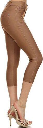 YELETE Women's Basic Solid Color Cotton Blend Capri Jeggings in Saudi Arabia