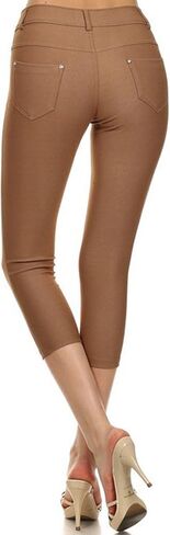 YELETE Women's Basic Solid Color Cotton Blend Capri Jeggings in Saudi Arabia