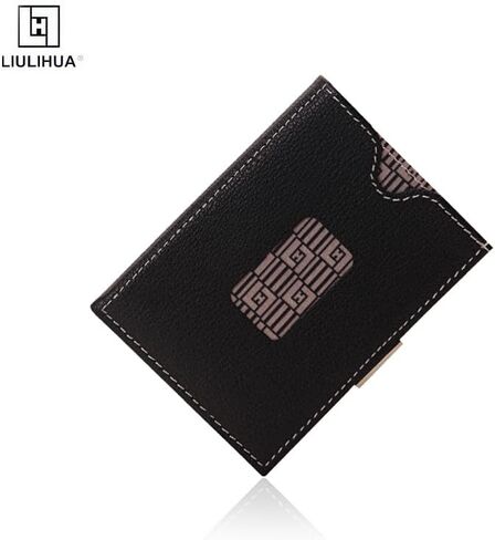 LLH LIULIHU AGenuine محفظة جلدية ثلاثية الطي بحامل بطاقات الائتمان مع RFID في الشطرنج ومحافظ قفل من الفولاذ المقاوم للصدأ للرجال - محفظة رفيعة بسيطة (Broen) in Saudi Arabia