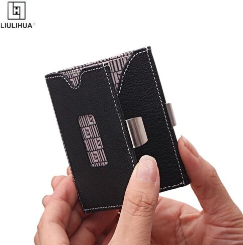 LLH LIULIHU AGenuine محفظة جلدية ثلاثية الطي بحامل بطاقات الائتمان مع RFID في الشطرنج ومحافظ قفل من الفولاذ المقاوم للصدأ للرجال - محفظة رفيعة بسيطة (Broen) in Saudi Arabia