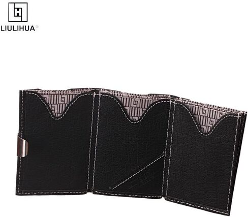 LLH LIULIHU AGenuine محفظة جلدية ثلاثية الطي بحامل بطاقات الائتمان مع RFID في الشطرنج ومحافظ قفل من الفولاذ المقاوم للصدأ للرجال - محفظة رفيعة بسيطة (Broen) in Saudi Arabia