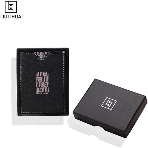 LLH LIULIHU AGenuine محفظة جلدية ثلاثية الطي بحامل بطاقات الائتمان مع RFID في الشطرنج ومحافظ قفل من الفولاذ المقاوم للصدأ للرجال - محفظة رفيعة بسيطة (Broen) in Saudi Arabia